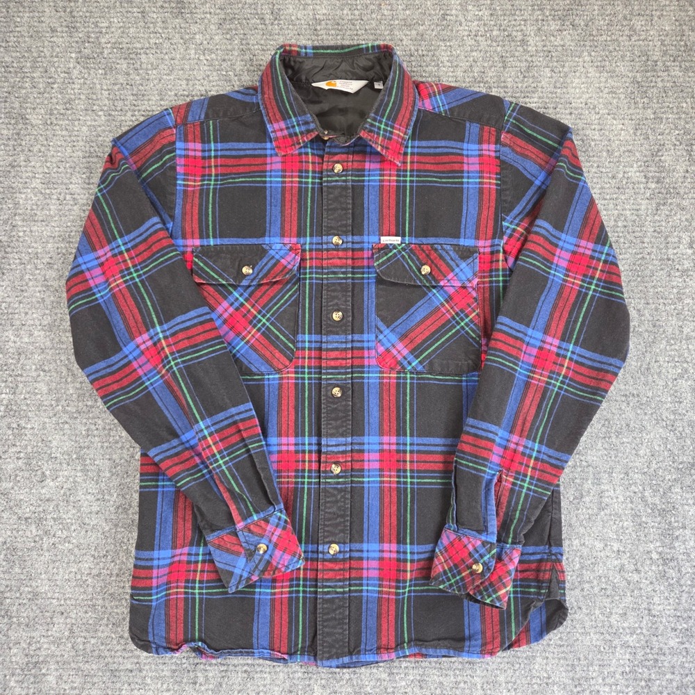 Carhartt Pullford Shirt Plaid Flannel Black Red Blue Small Button Down